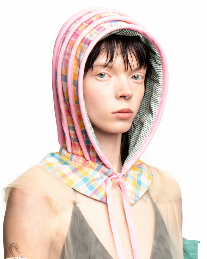 Upcycled bonnet-style hood