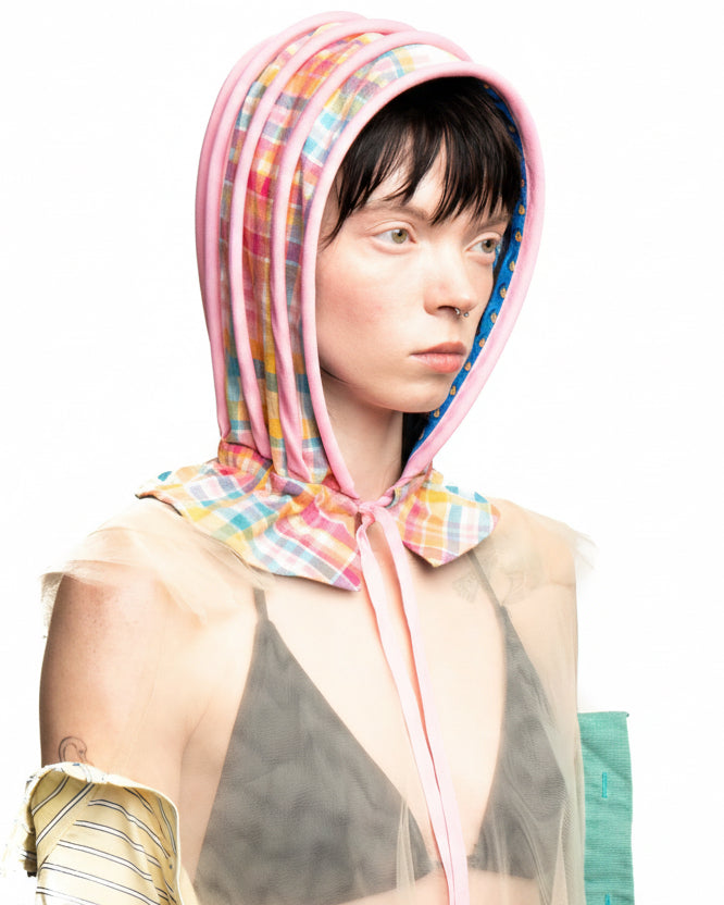 Upcycled bonnet-style hood