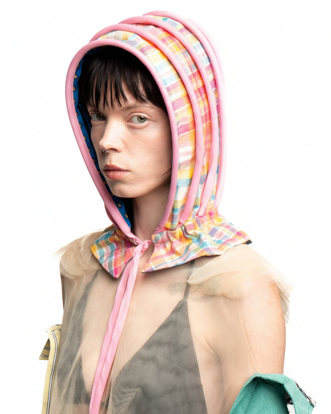 Upcycled bonnet-style hood