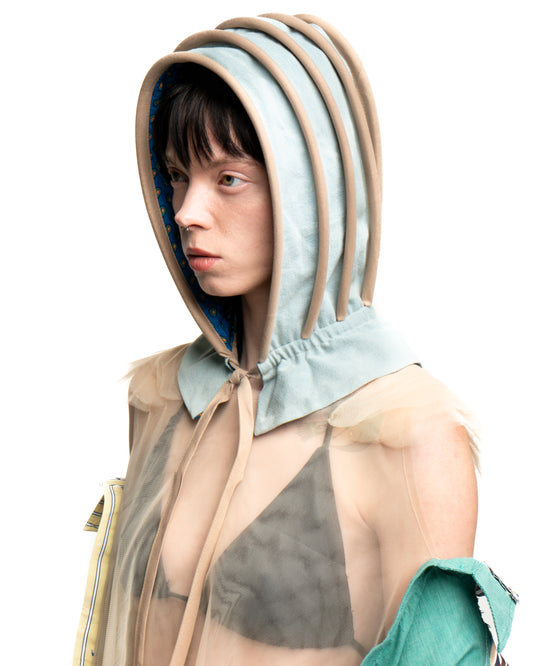 Upcycled bonnet-style hood